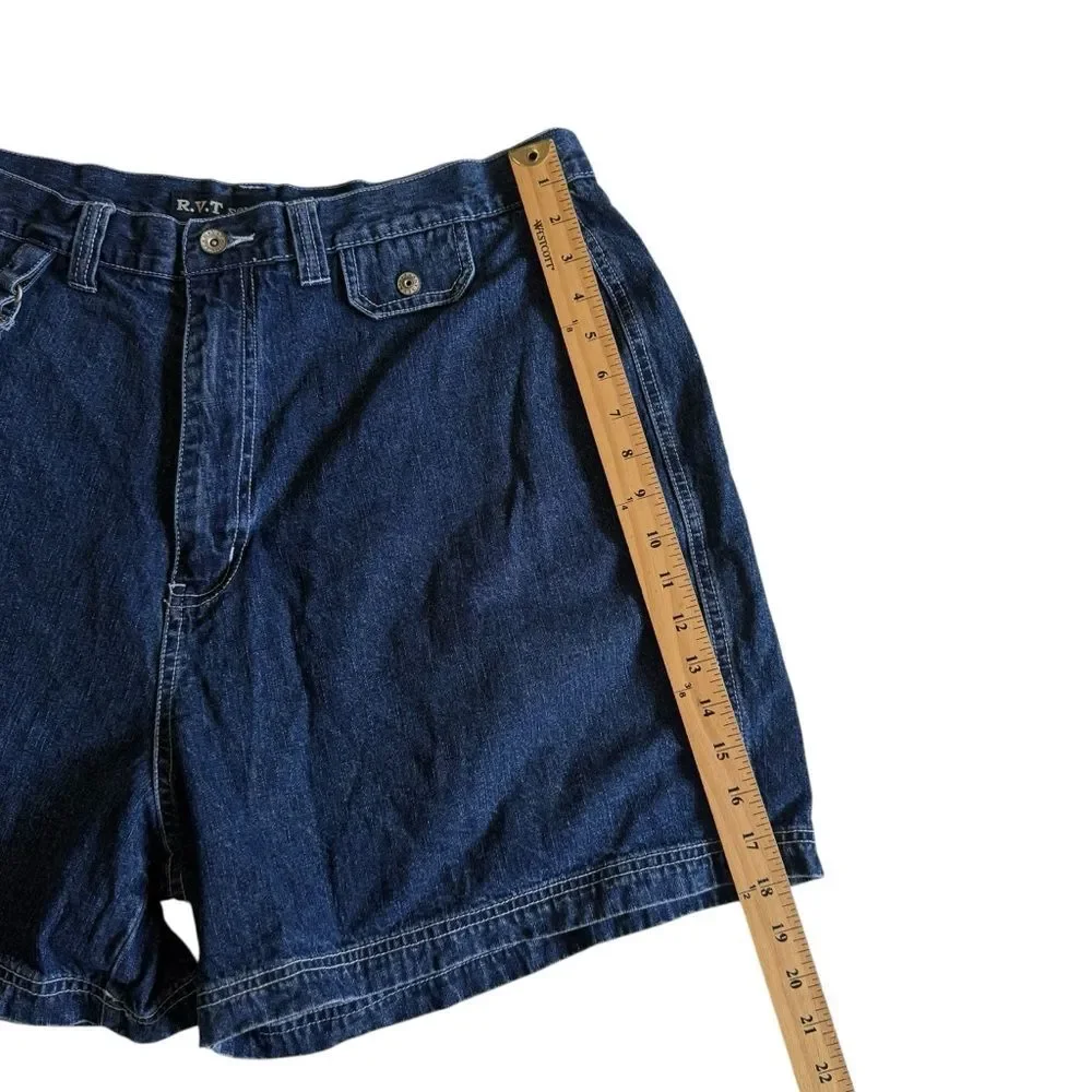 Vintage RVT Serve Piping Hot Denim Shorts Attached Denim Bag Blue Sz 20